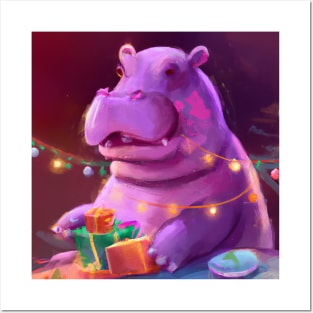 Cute Hippopotamus Drawing Posters and Art